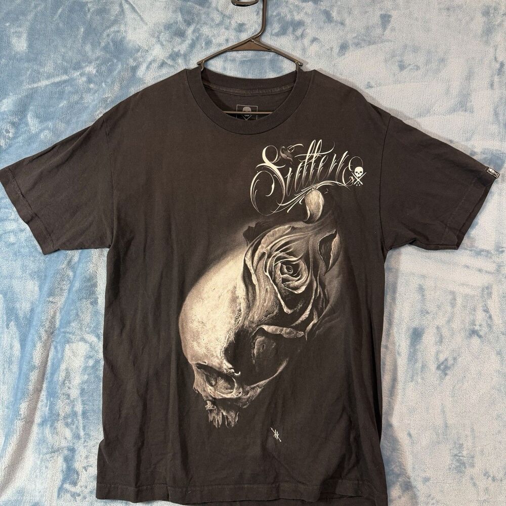 Sullen Art Collective Kit King Skull Rose Shirt L Black Tattoo Graphic Tee Fine